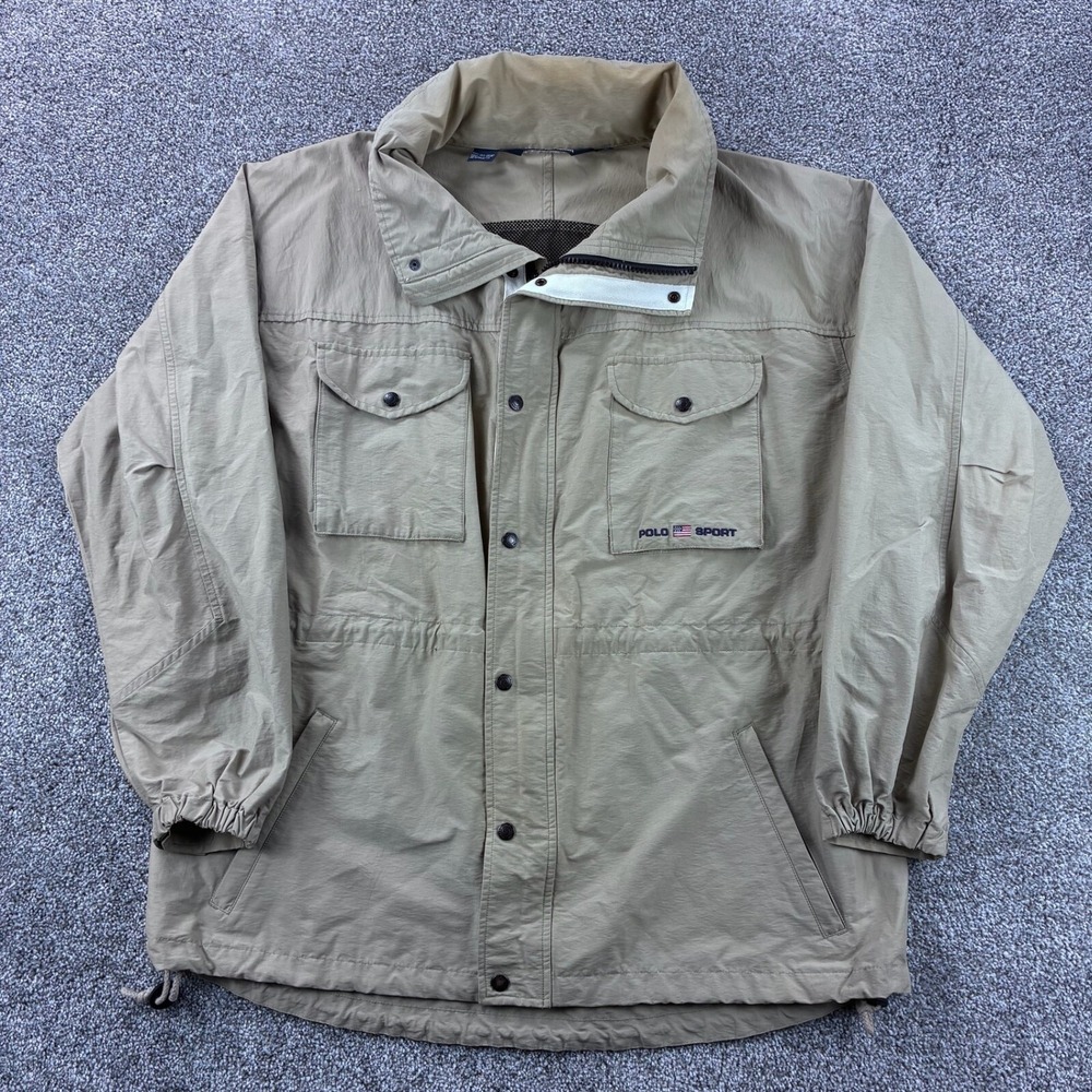 Vintage Polo Sport Jacket Mens XL Beige Windbreaker Ralph Lauren Chore Field